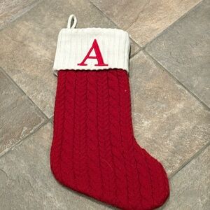 Saint Nicholas Square, red and Cream Knit Christmas Stocking